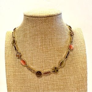 Anne Klein Collar Necklace, gold tone w/ cat’s eye & rhinestones in earth tones